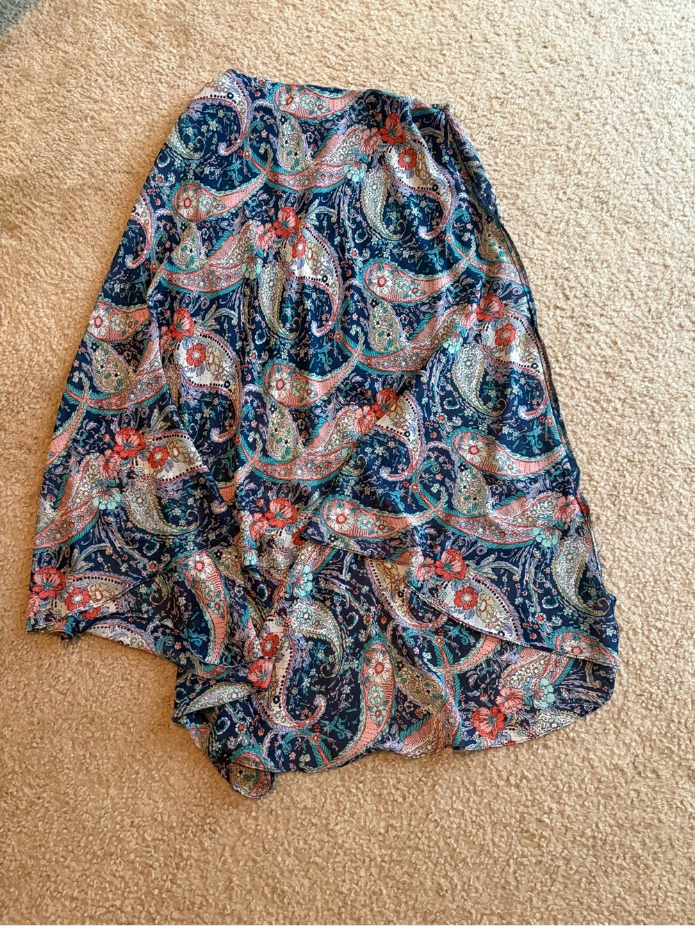 Women's Navy Paisley Floral Midi Skirt - Blue & Coral